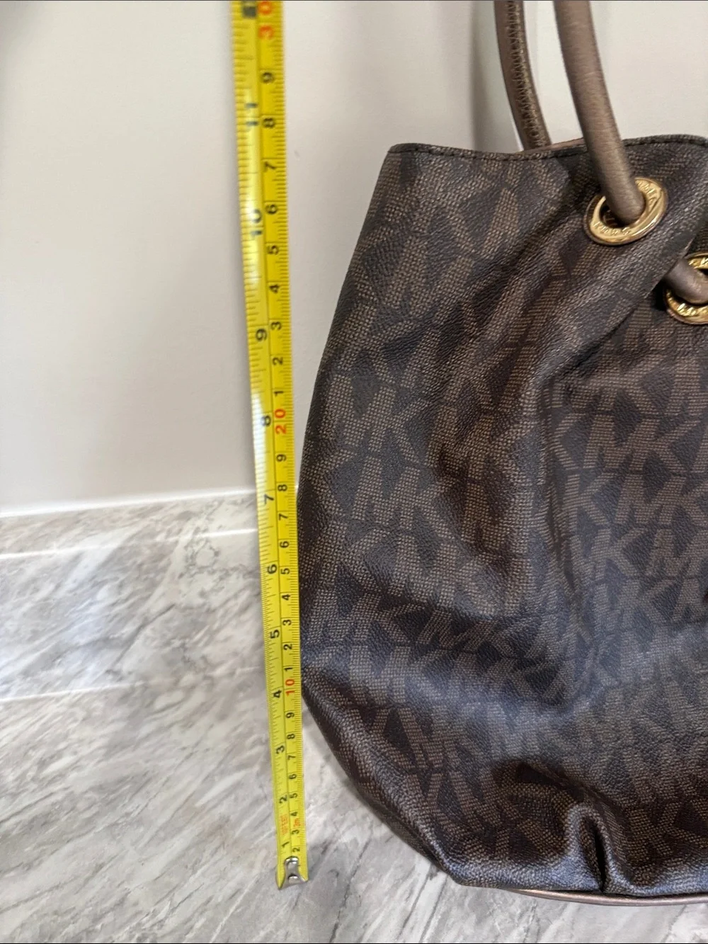 Michael Kors Brown Logo Drawstring Shoulder Bag with Tassel Charm